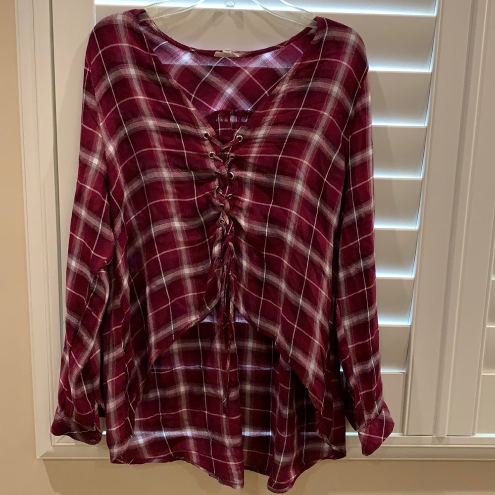 Plaid Lace Up Top